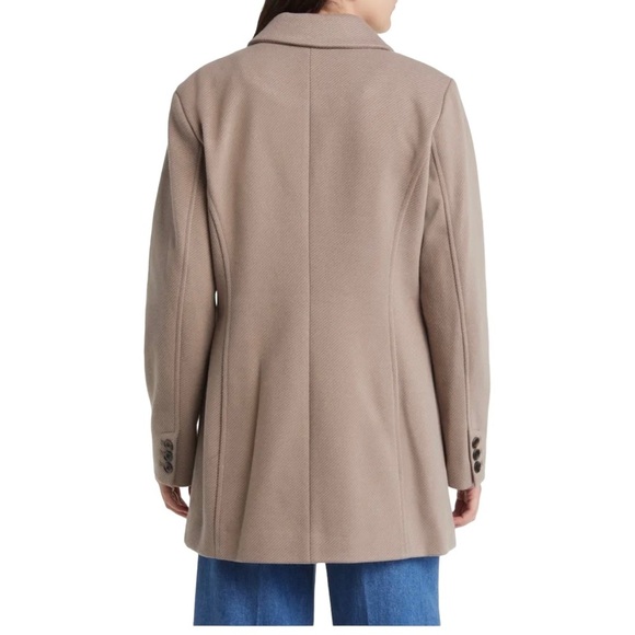 BCBGMAXAZRIA Women’s Peak Lapel Double Breasted Coat Size L Stone Color Classic - Picture 3 of 12